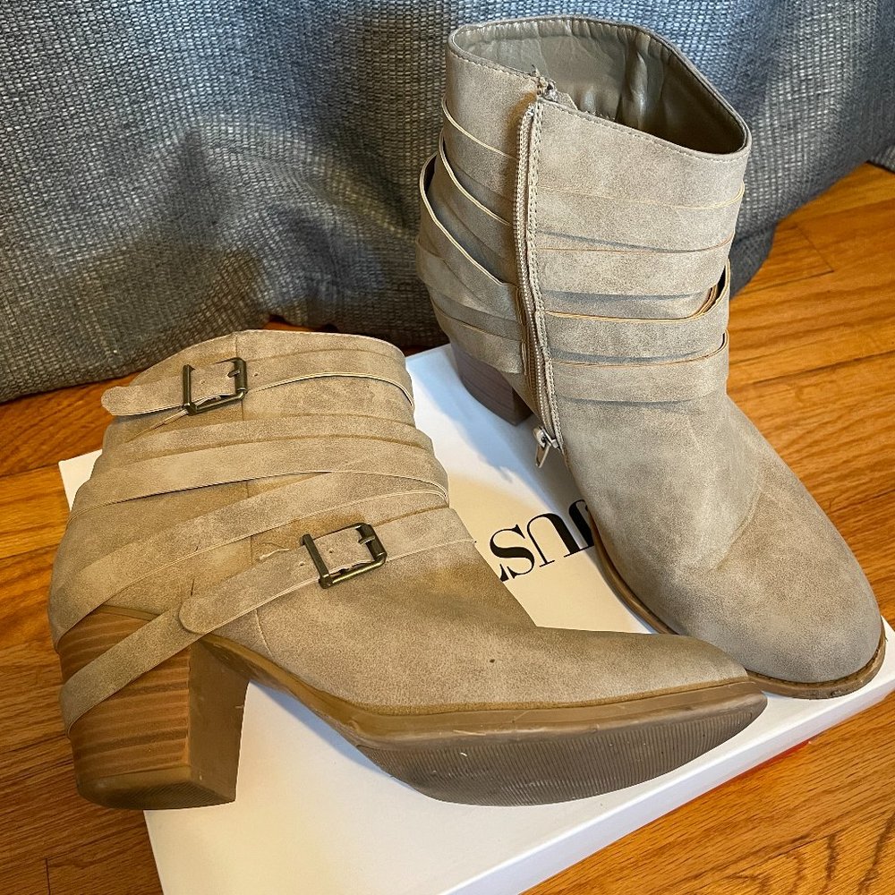 Tan suede bucked JustFab booties